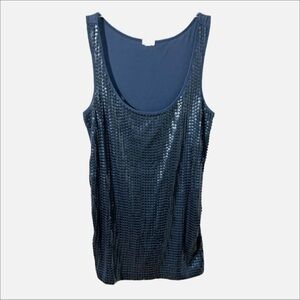 J. Crew Factory Navy Sequined Front Tank Top Scoop Neck Jersey Knit Back Size XS